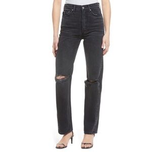 GRLFRND Women’s Mica Straight Leg Jeans Lights Off Gray Wash Busted Knee 24